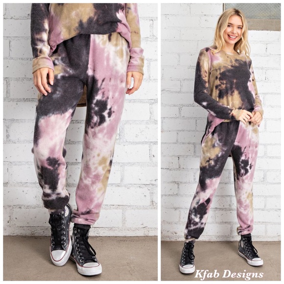 ❤️LAST! RUSTIC TIE DYE FLEECED LOUNGING JOGGERS! - Picture 6 of 7